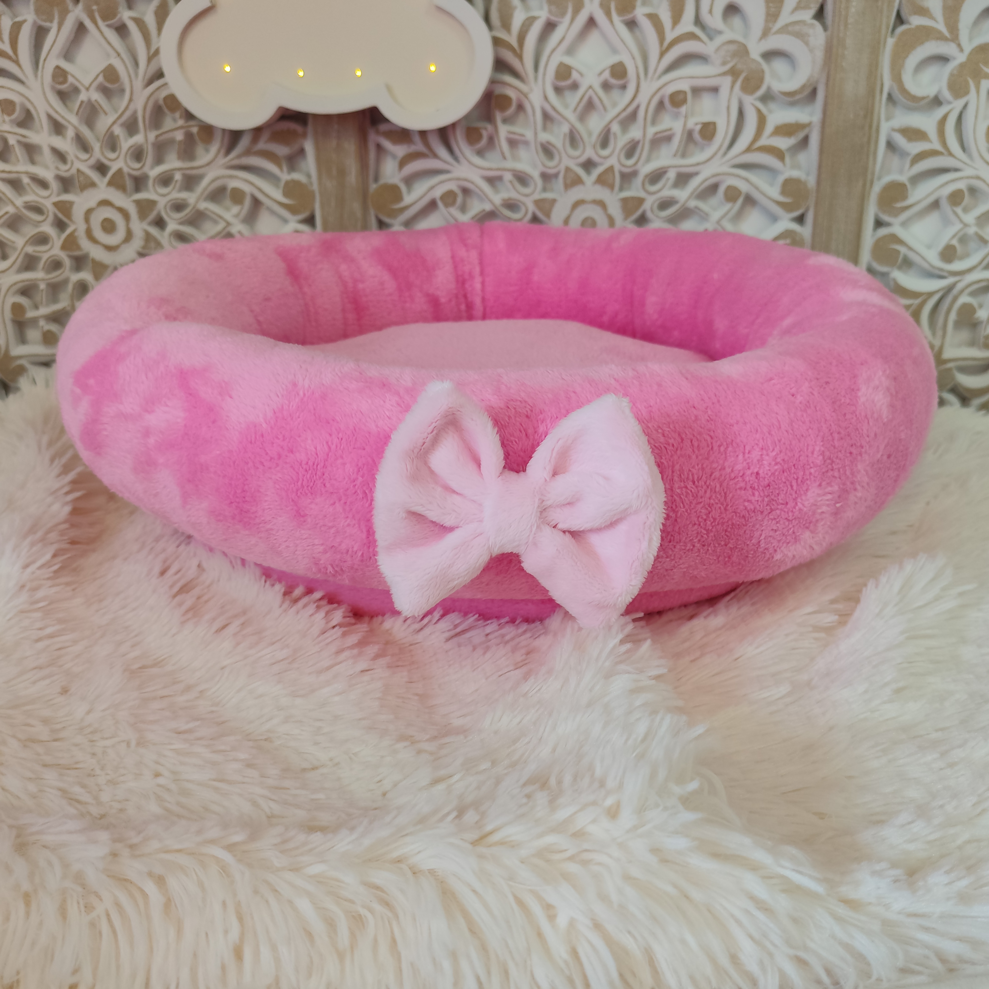 Corbeille Pilou Rose Acidulé noeud rose