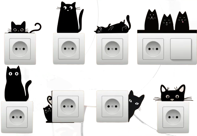 8 chats pour décoration d'interrupteurs