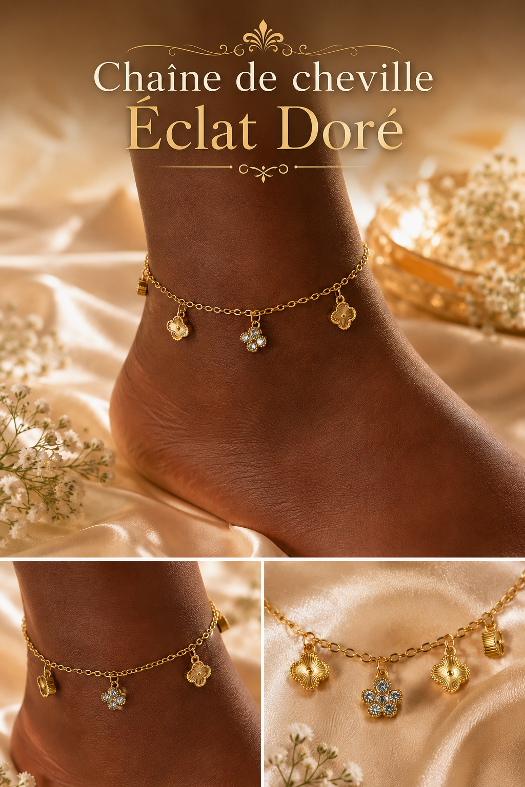 chaîne de cheville éclat dore