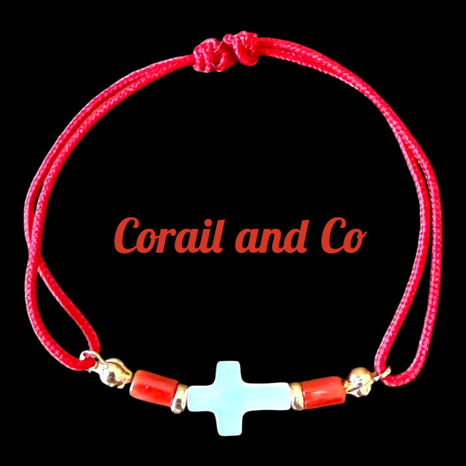 A)  Bracelet femme corail / croix nacre / plaqué or