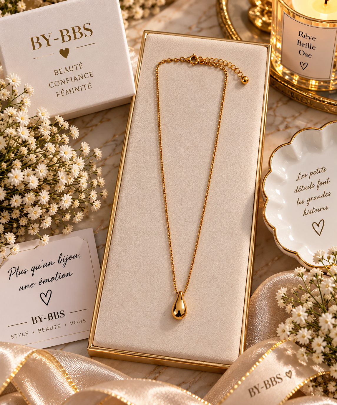 collier bouteille de parfum ou goute d'or