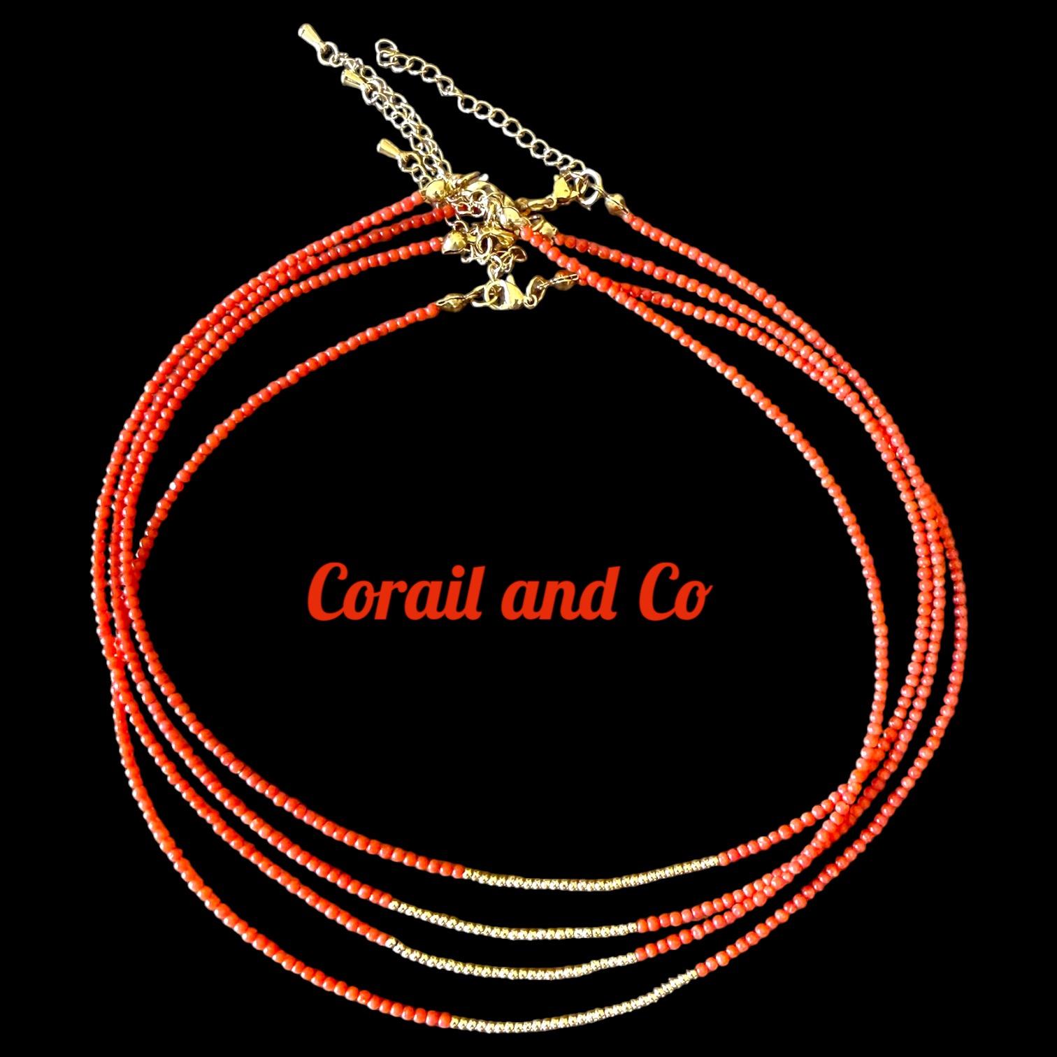 A) Collier en corail perles fine 2mm / acier inoxydable doré