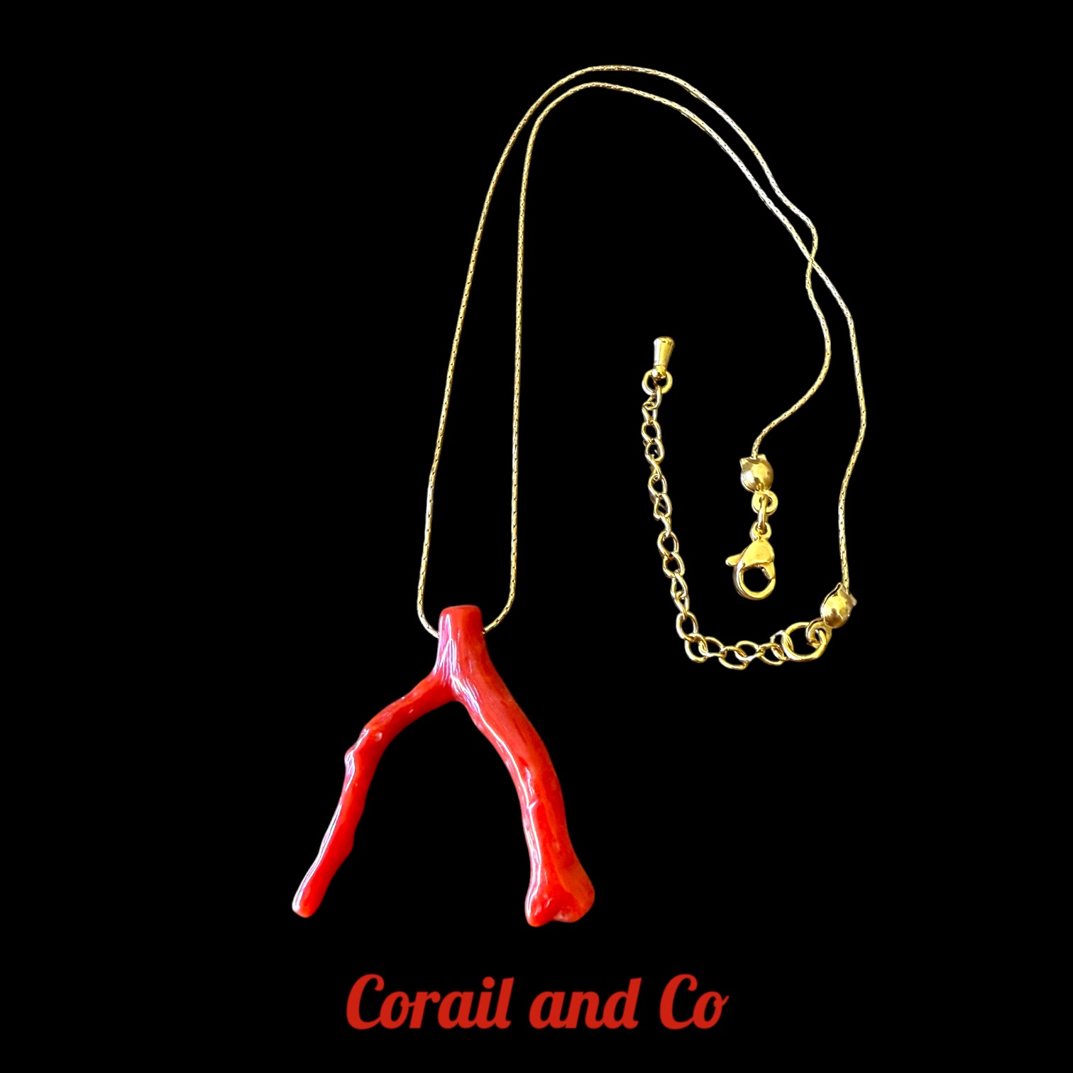 a) Branche de corail sur chaine / acier inoxydable doré