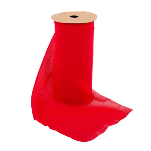 Chemin de Table Effiloché Mousseline de Soie Rouge15cmx3m