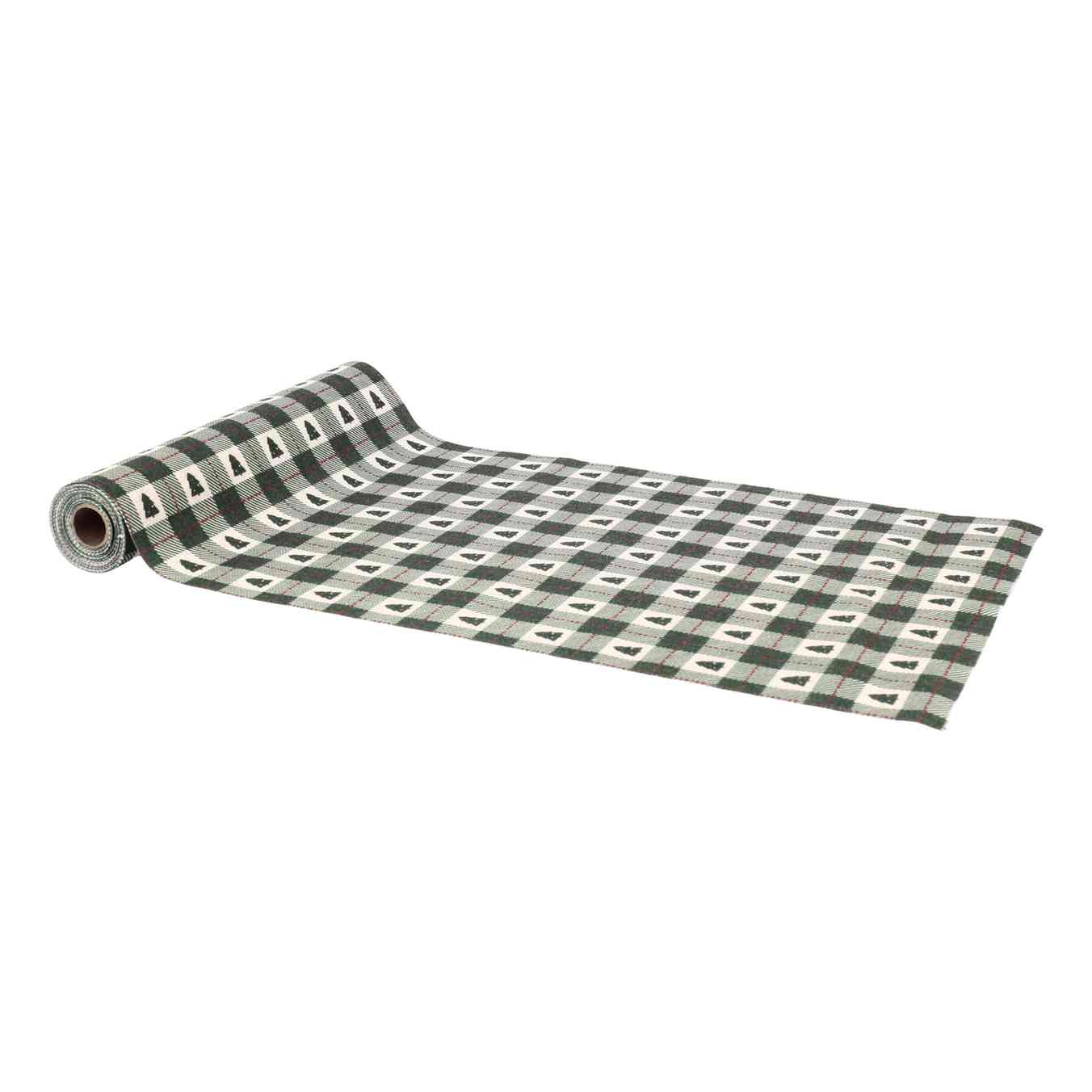 Chemin de Table Cosy Trees Tissu Vert Sapin, Rouge et Crème28cmx3m
