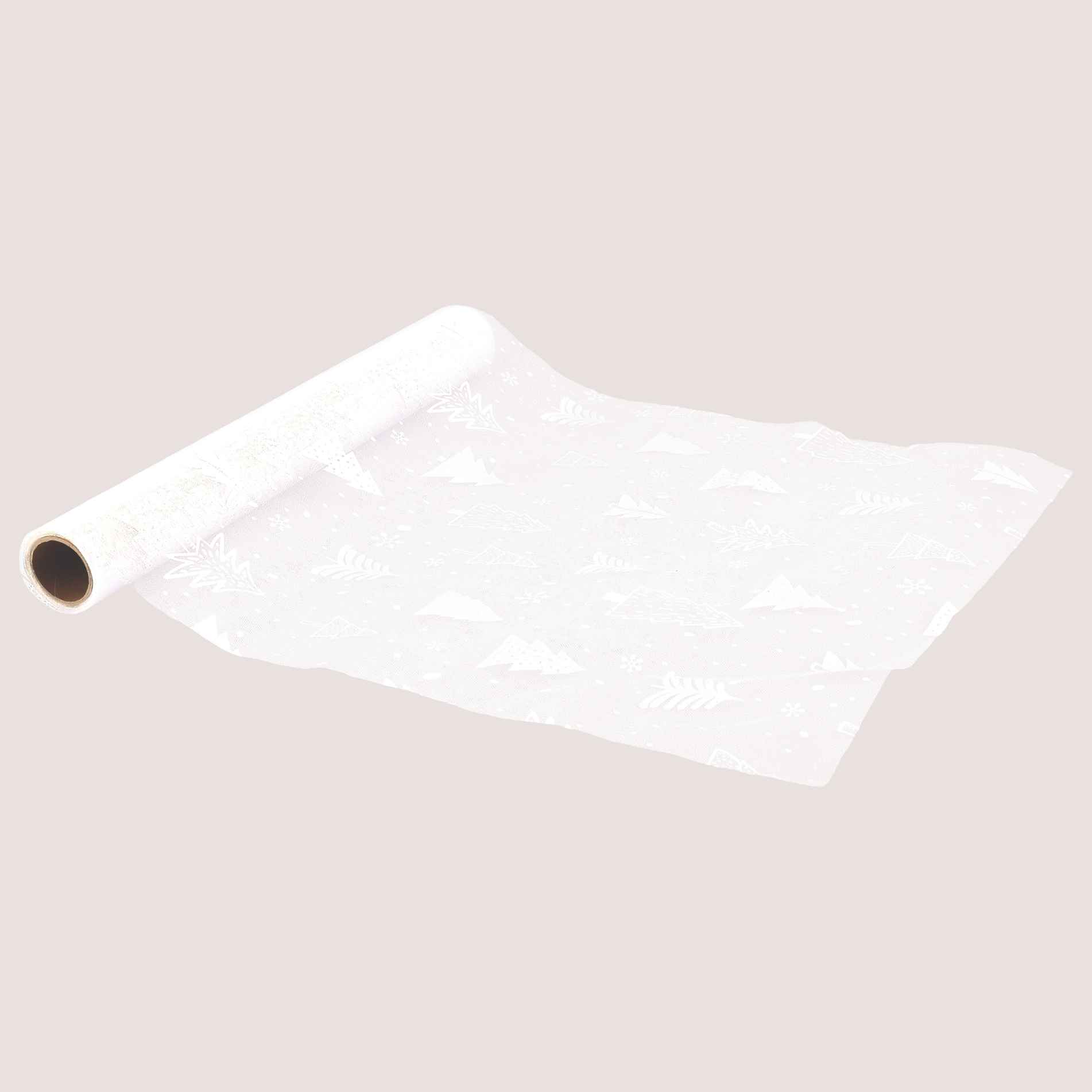 Chemin de Table Sapins Organza Imprimé Blanc28cmx3m
