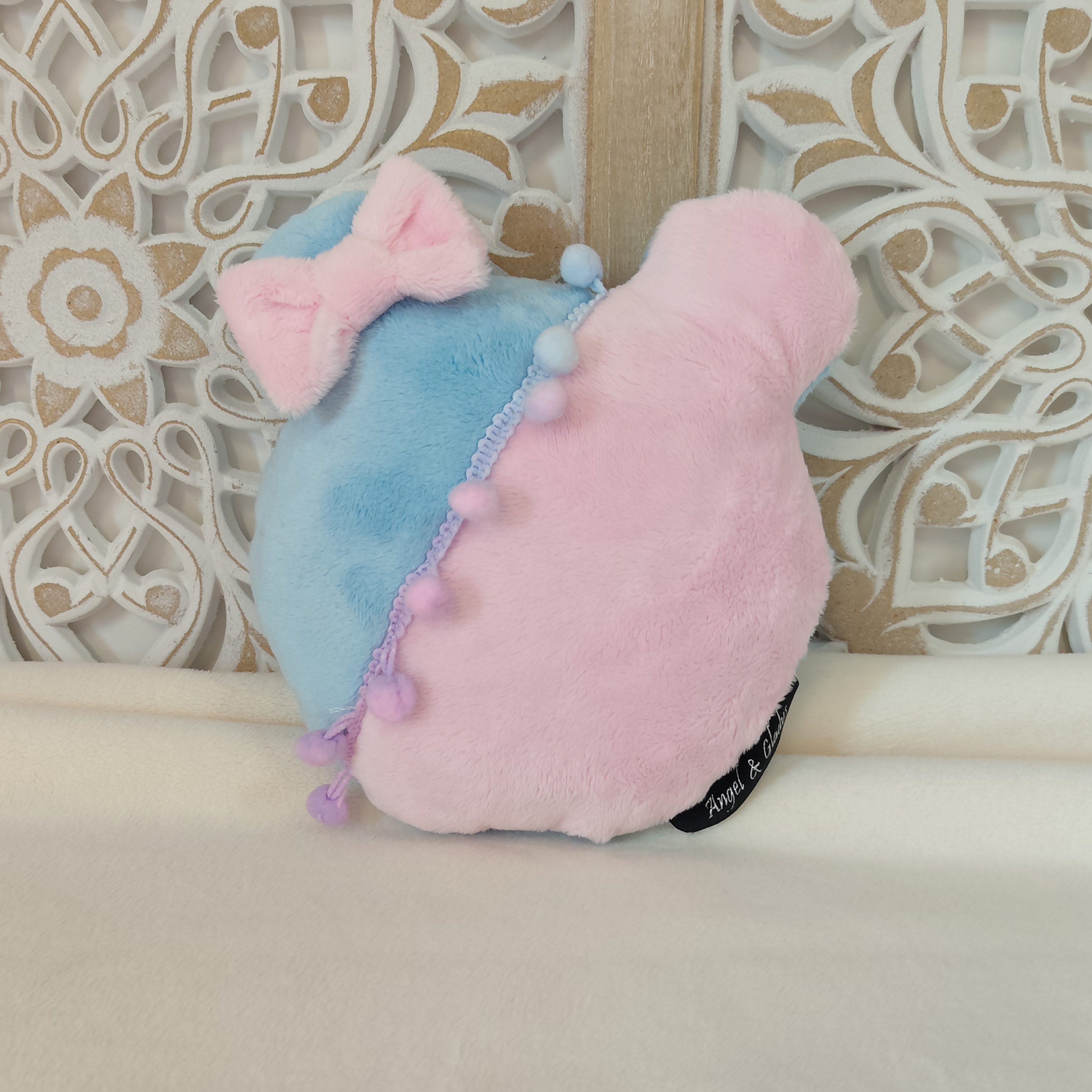 Coussin Ourson Rose & Bleu Ciel Pastel 