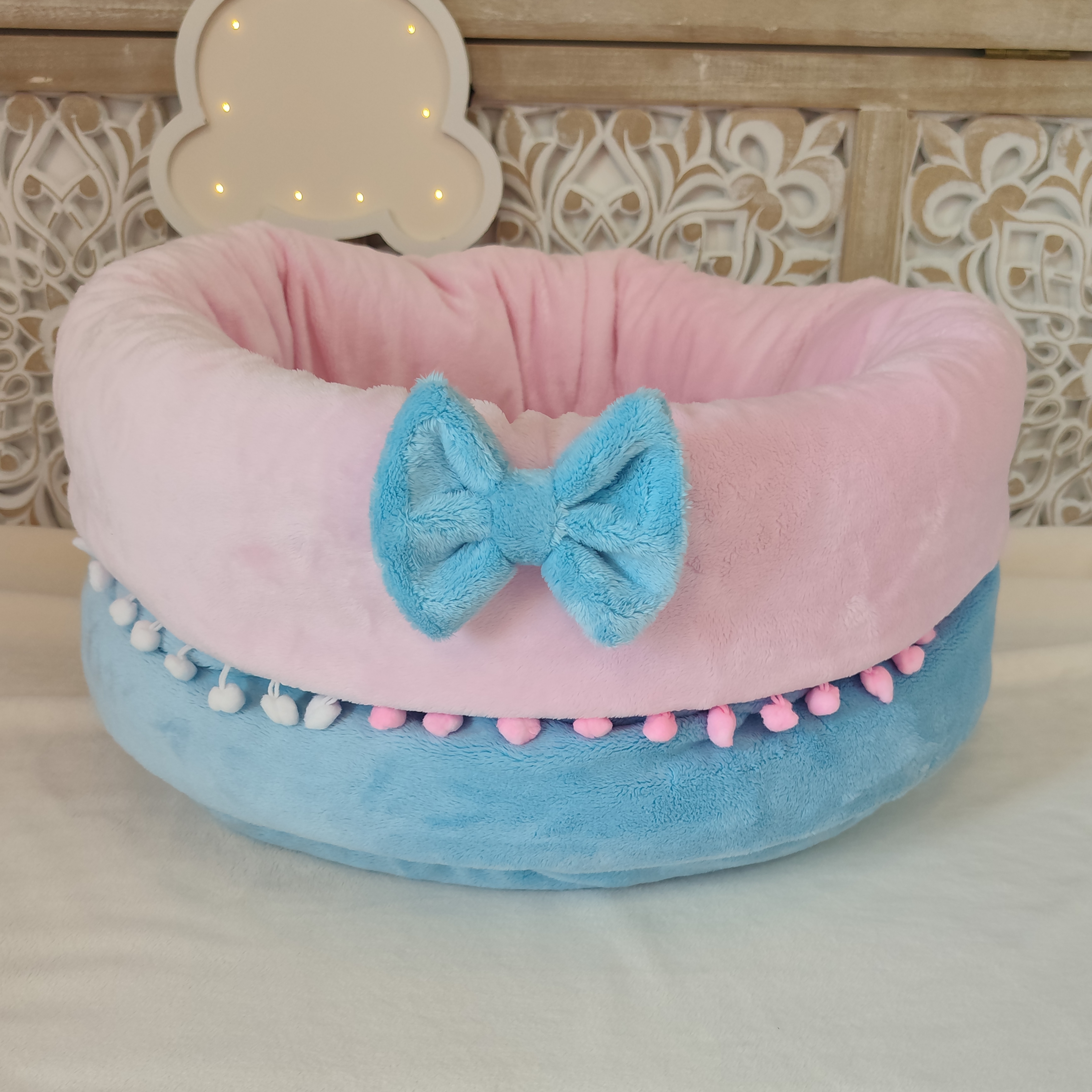 Chauffeuse Bleu Ciel Pastel & Rose