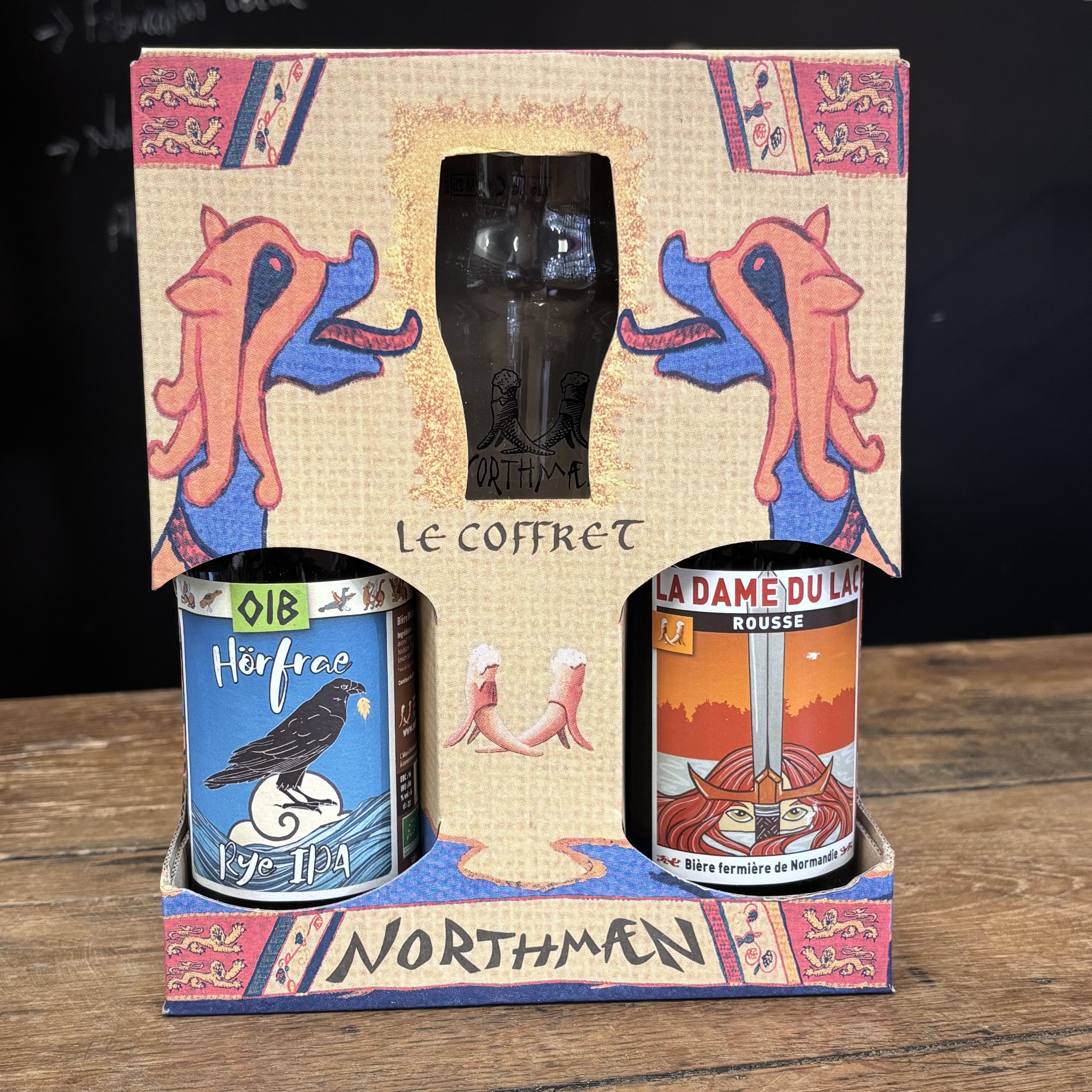 Coffret  en Bois "Northmaen" 2 Bières + 1 Verre