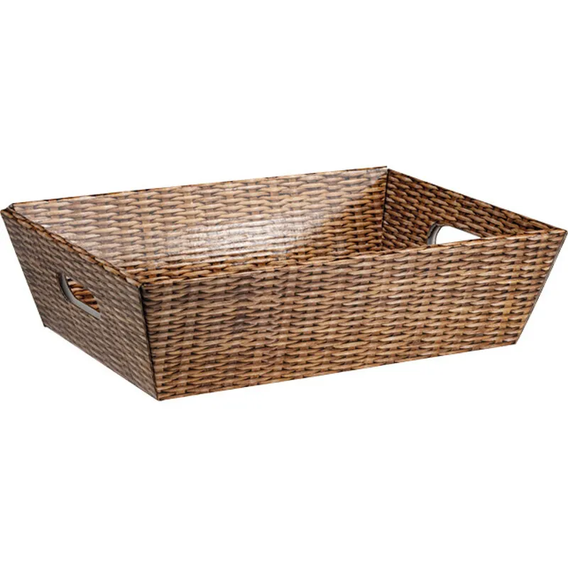Corbeille carton décor osier 44x31x12cm