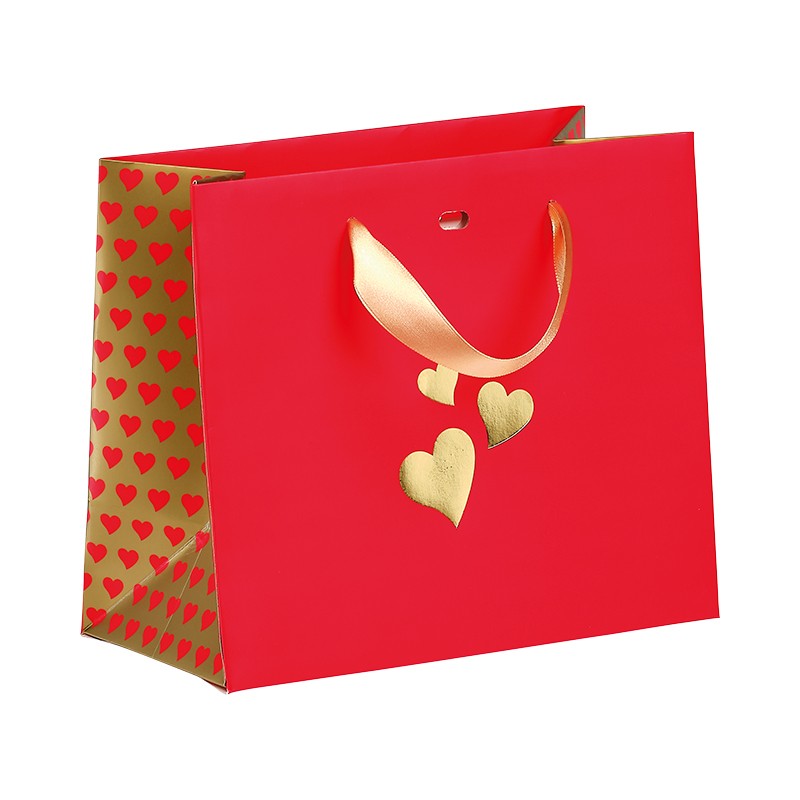 Sac coeur roge/or 20x10x17cm