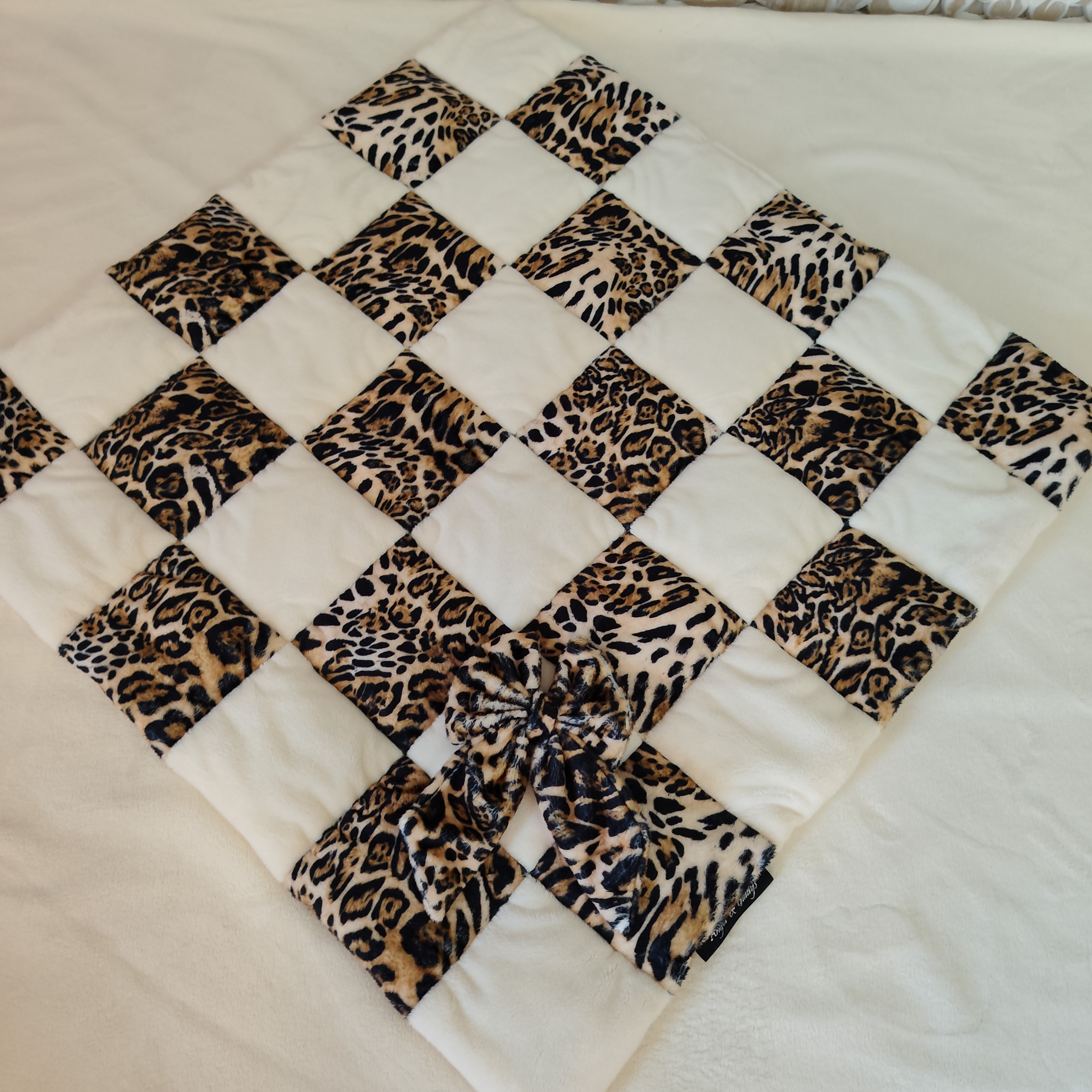 Tapis Damier Vanille Léopard Beige