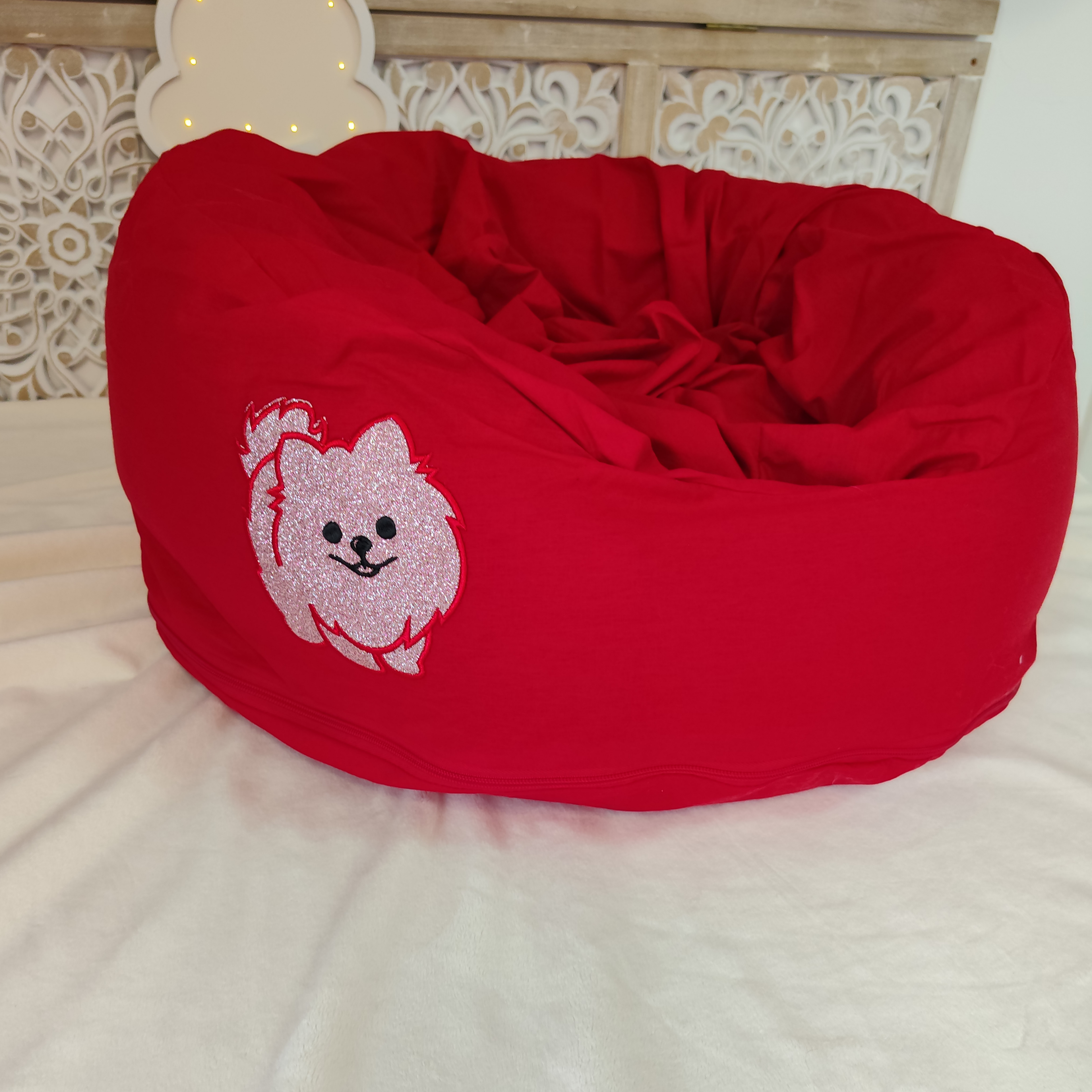 Pouf Coton Rouge Pom Glitter Rose