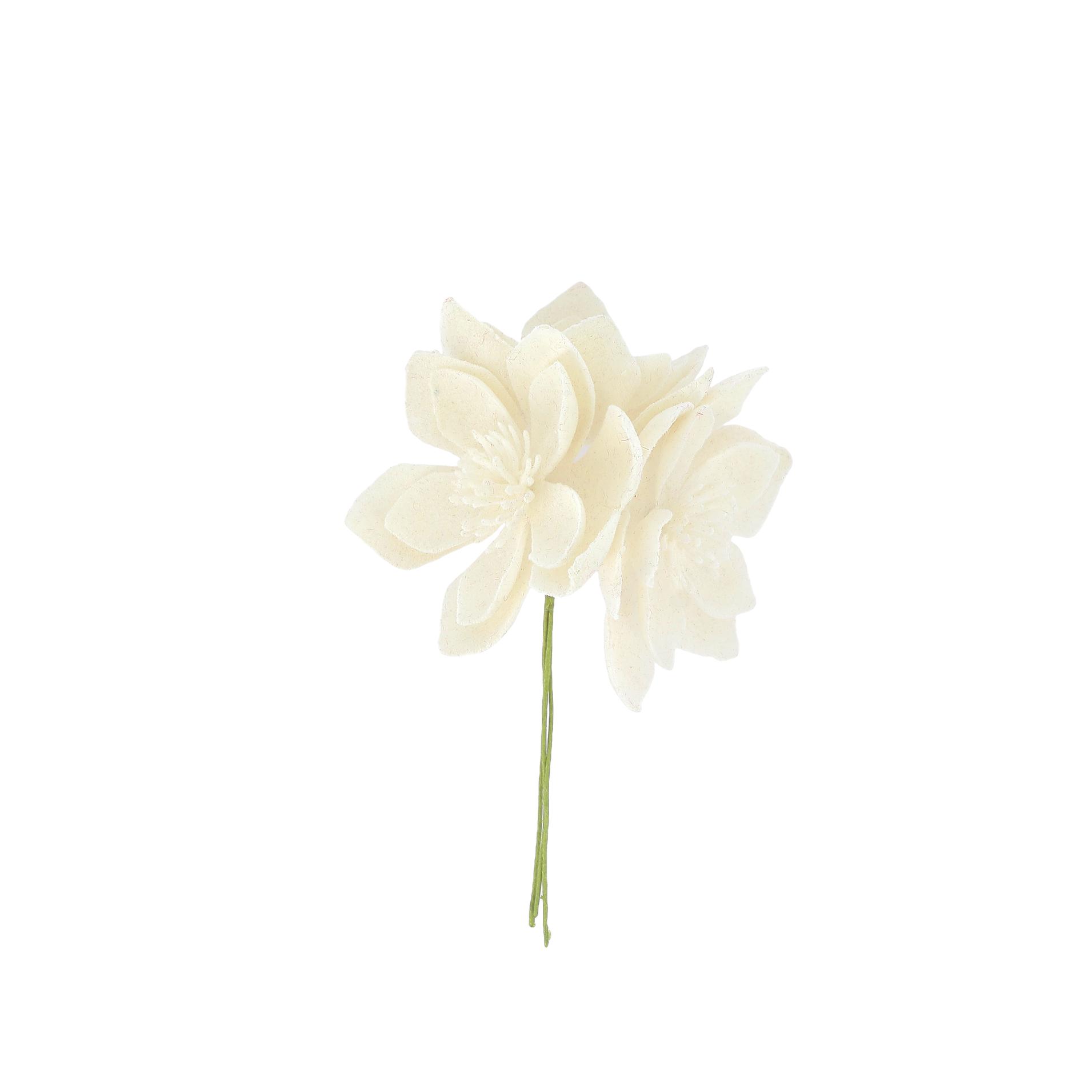 3 Magnolias sur Tige Velours BlancØ5,5x14cm