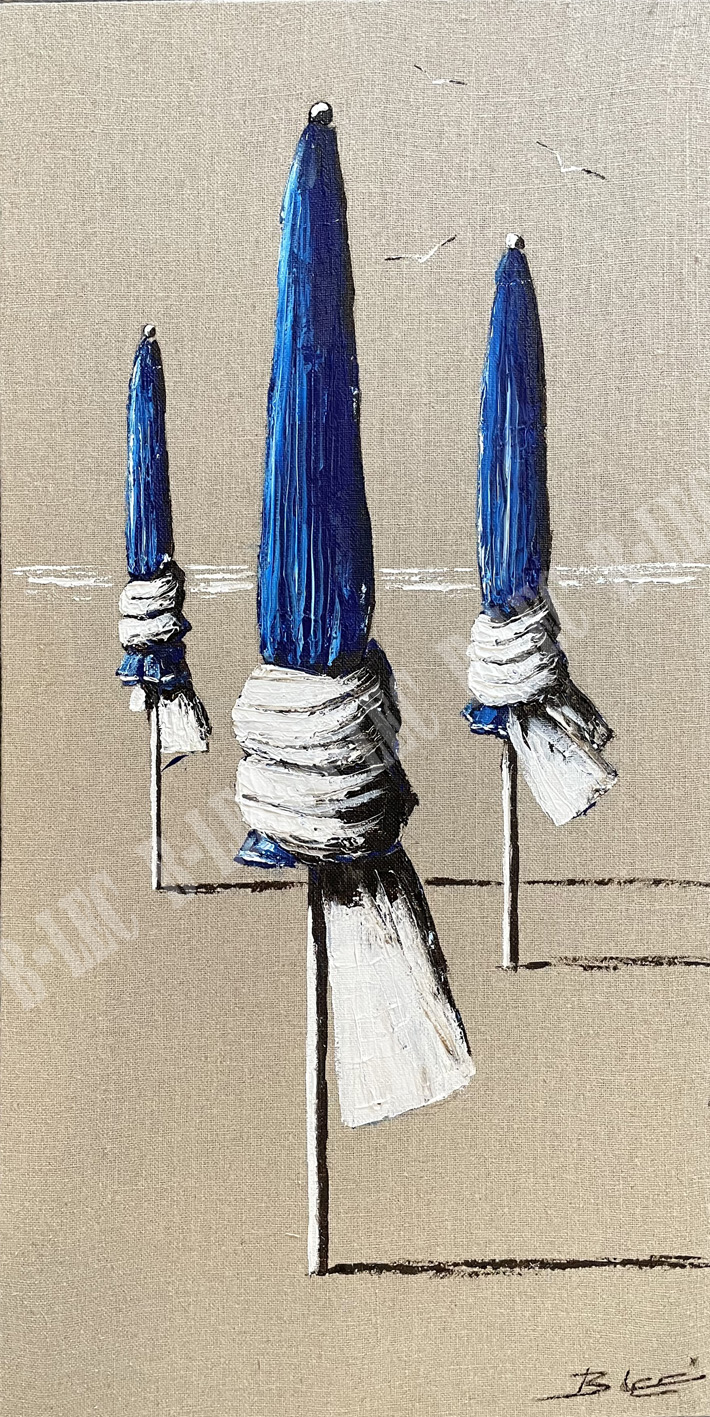 ..Les parasols bleus noeuds blancs