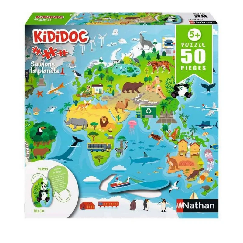 50 PIÈCES PUZZLE KIDIDOC MAP MONDE