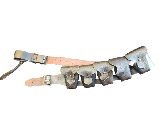 1903 Pattern British Black Leather Bandolier, Dated 1922.