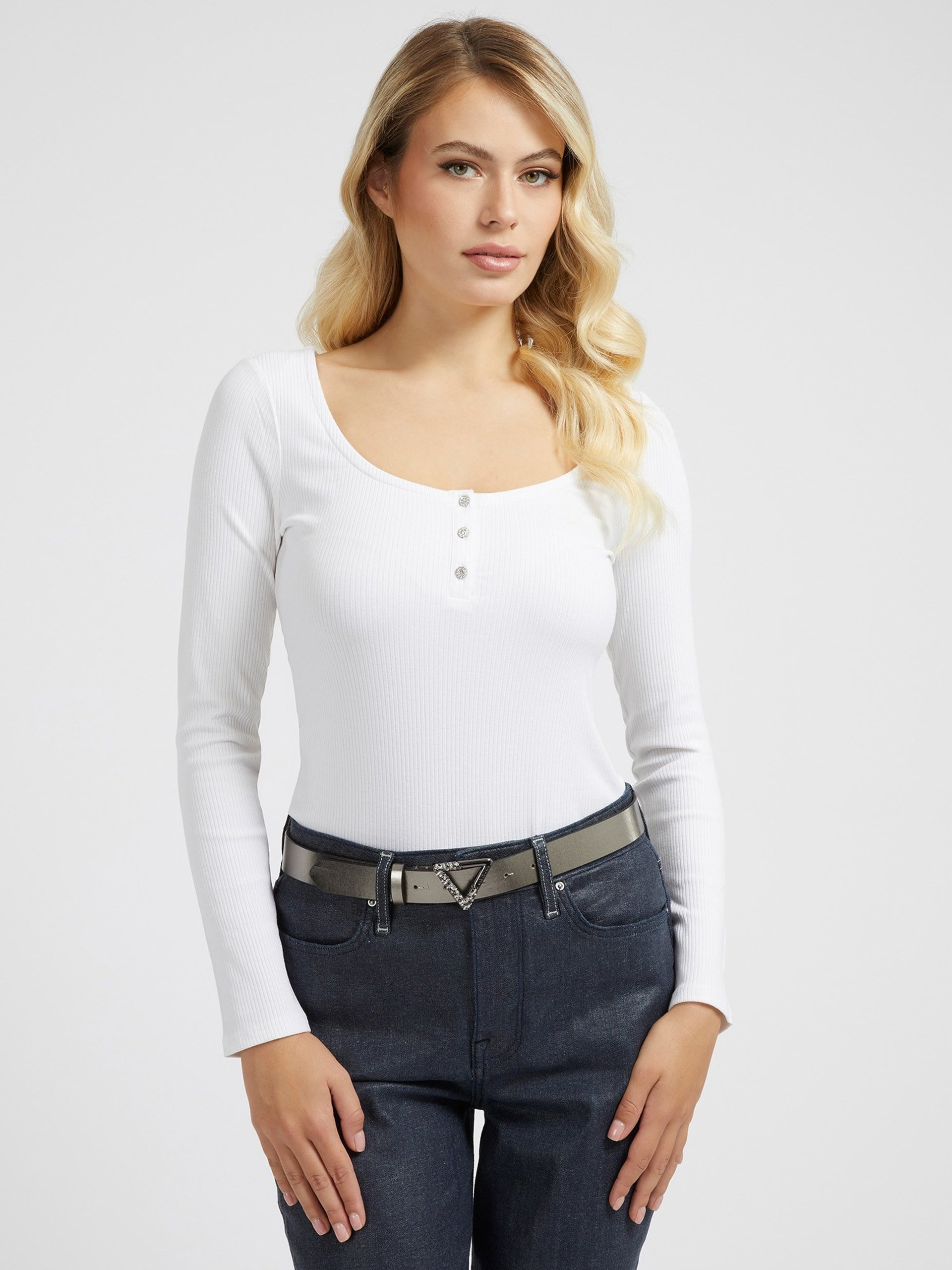 Top ML col carré - Guess jeans (G011 Pure White)
