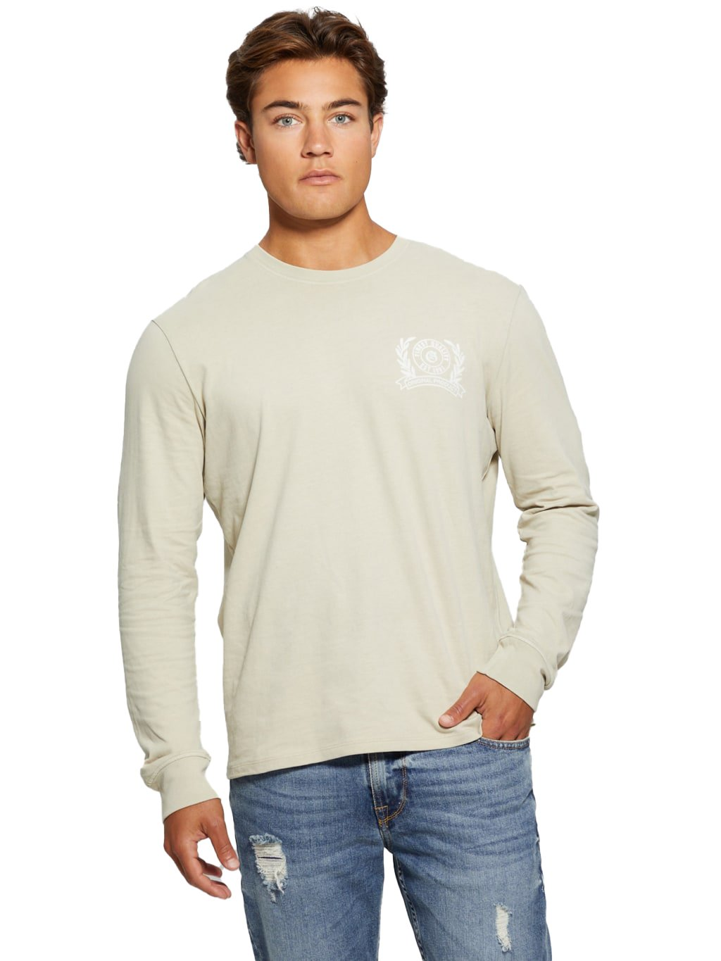 TShirt ML coton logo - Guess jeans (F8BM HAZEL WOOD MULTI)