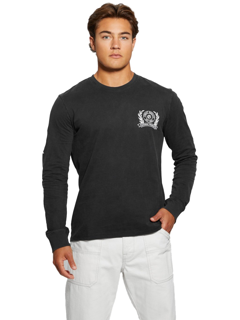 TShirt ML coton logo - Guess jeans (JTMU JET BLACK MULTI)
