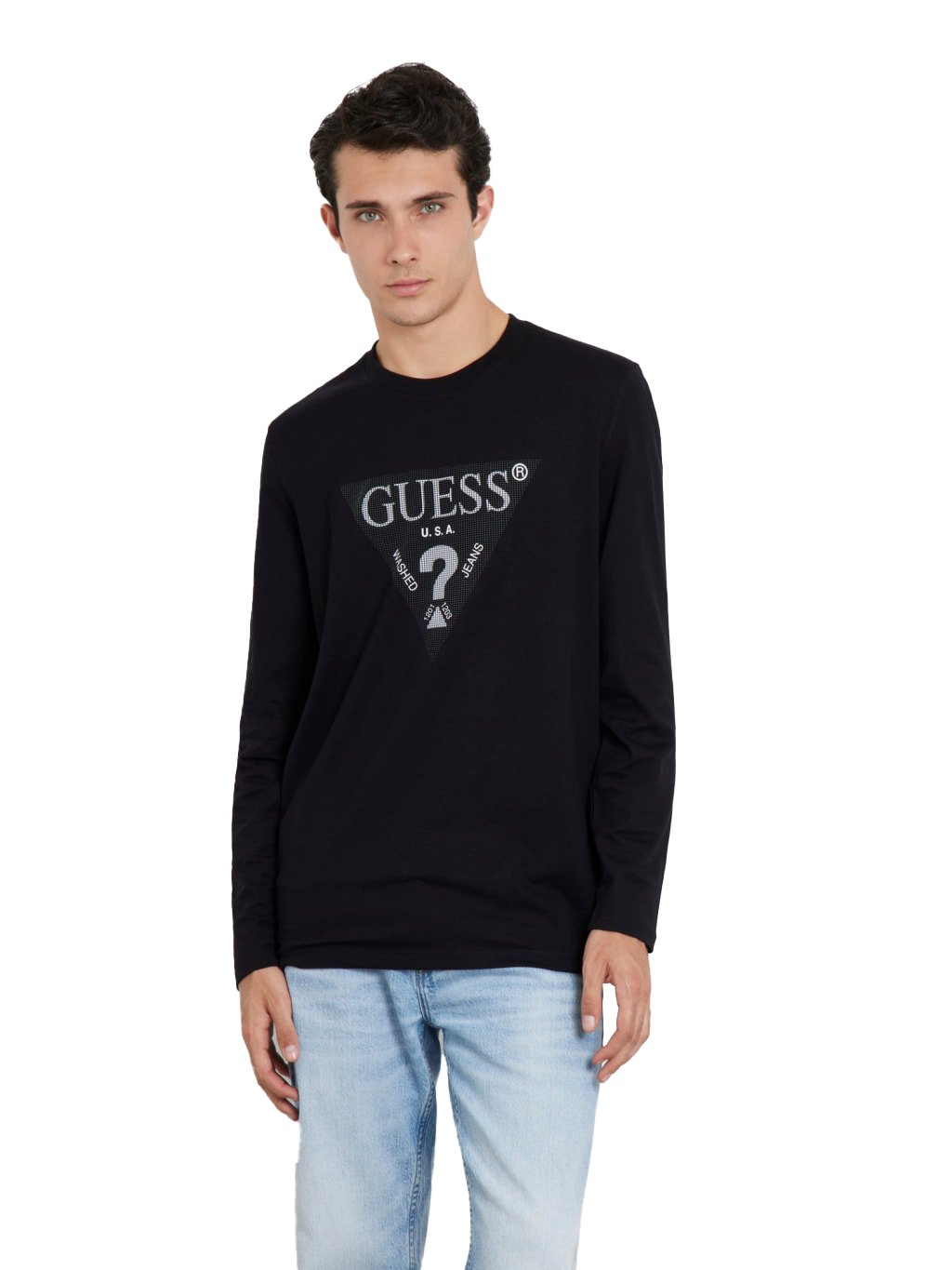 TShirt ML coton logo - Guess jeans (JBLK Jet Black A996)