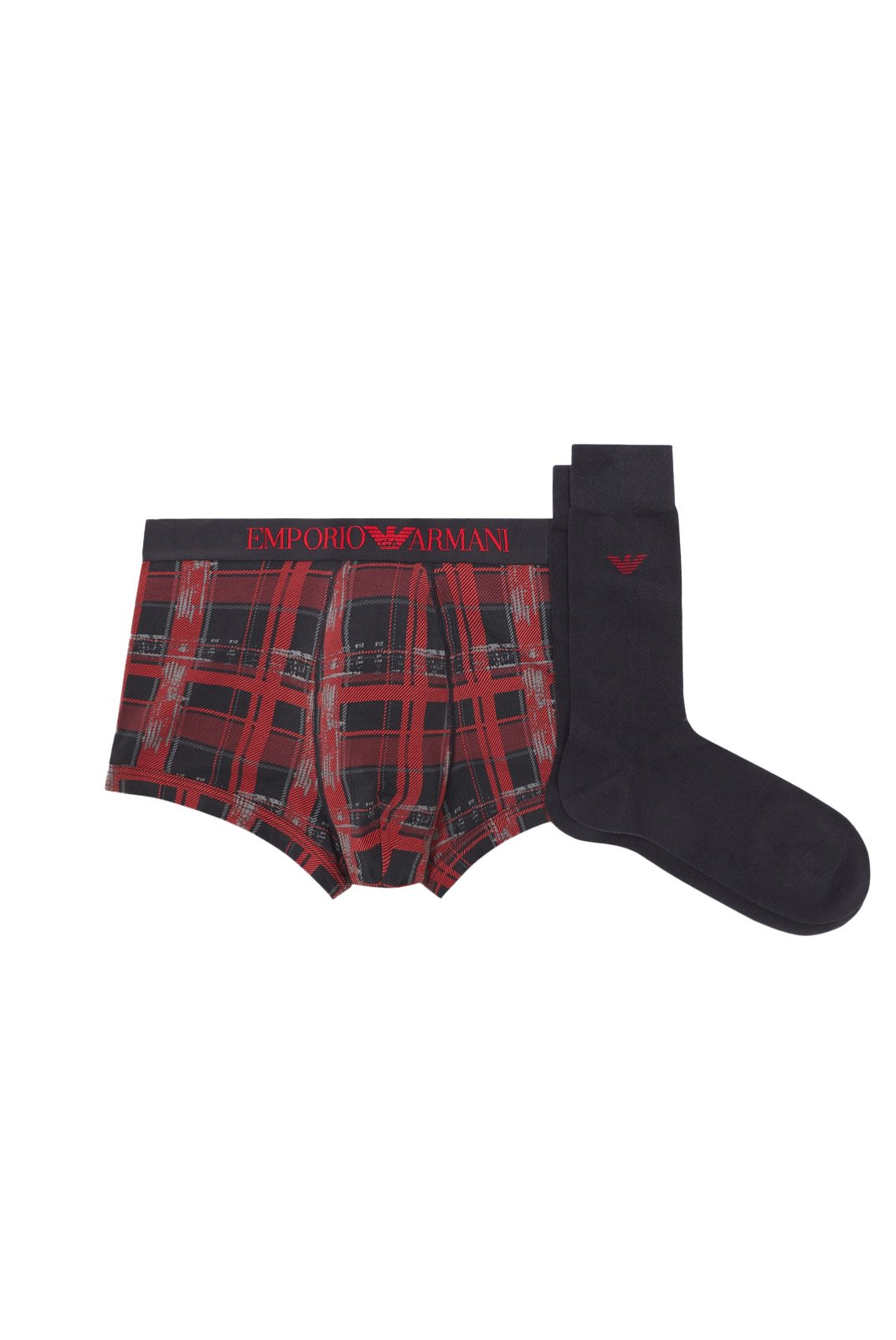 Coffret boxer et chaussettes - Emporio armani (72936 Stampa Scozzes/Marin)