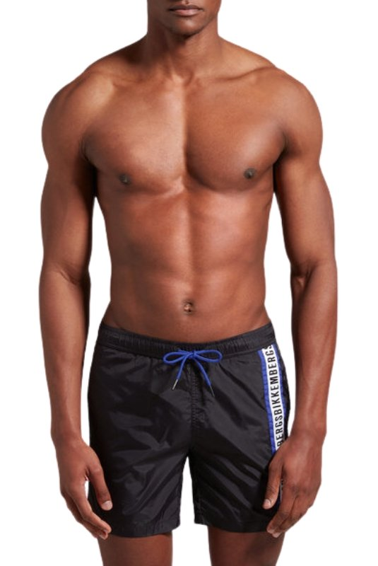 Short de bain bande logo latérale - Bikkembergs (Black & Clematis Blue)
