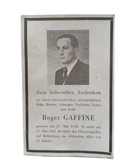 Victime civile du bombardement allié de Bettembourg (Luxembourg) – Mai 1944