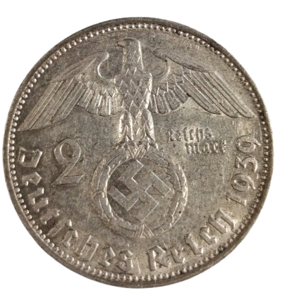  2 Reichsmark 1939 A - Paul von Hindenburg - Troisième Reich Pièce Argent