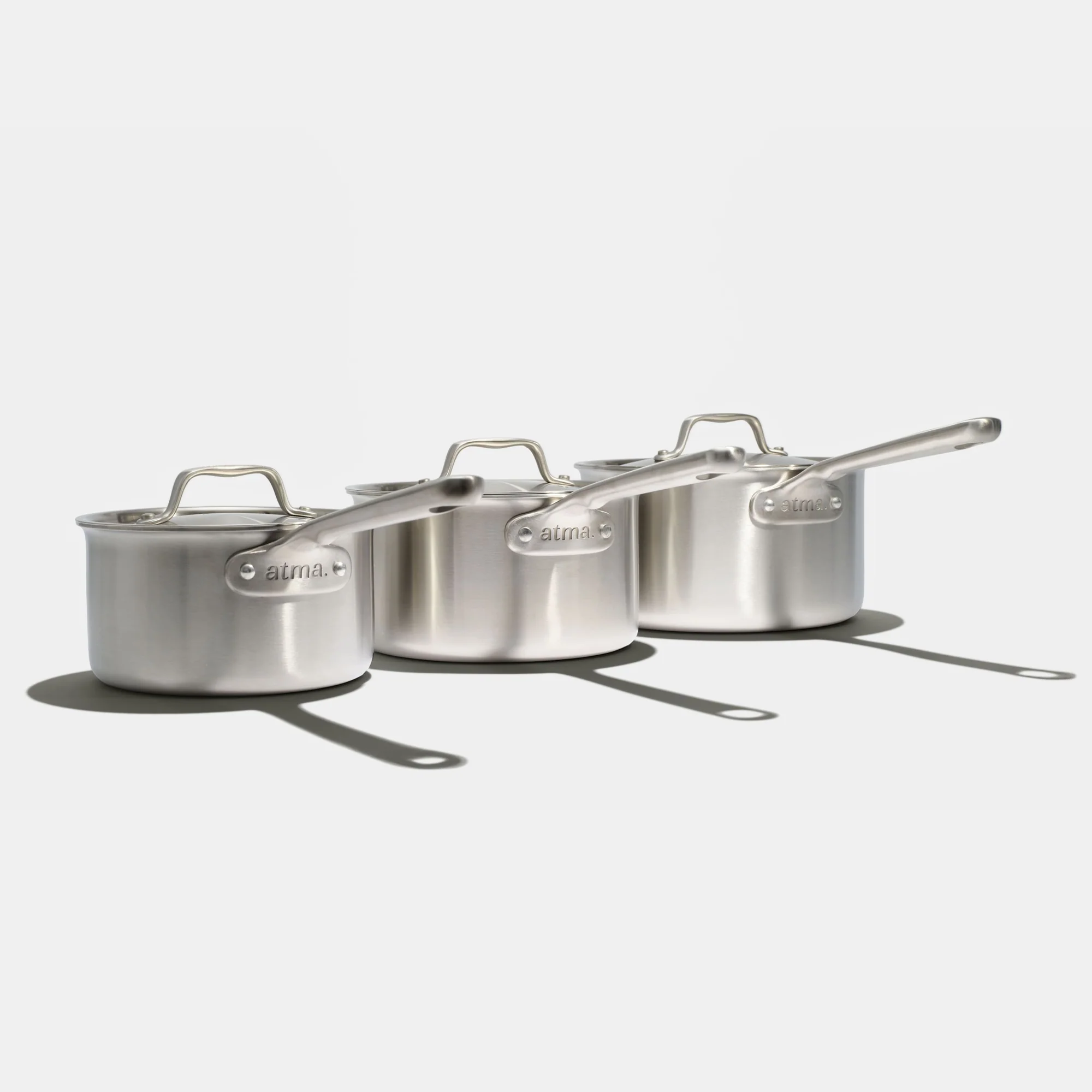 Le trio de casseroles + 3 couvercles, parfaites en inox, atma