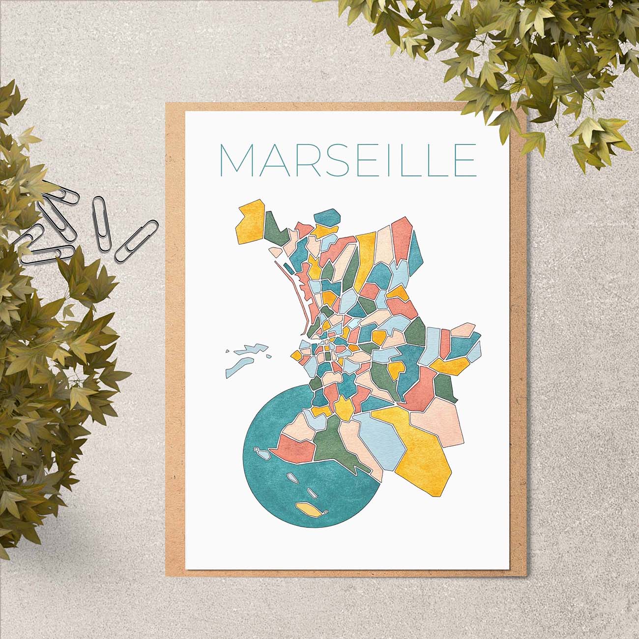 Carte postale double Marseille 111 villages version mosaïque