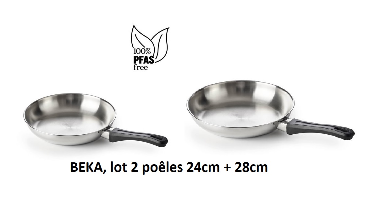 BEKA, lot 2 poêles à frire en acier inox polo, 24cm + 28cm