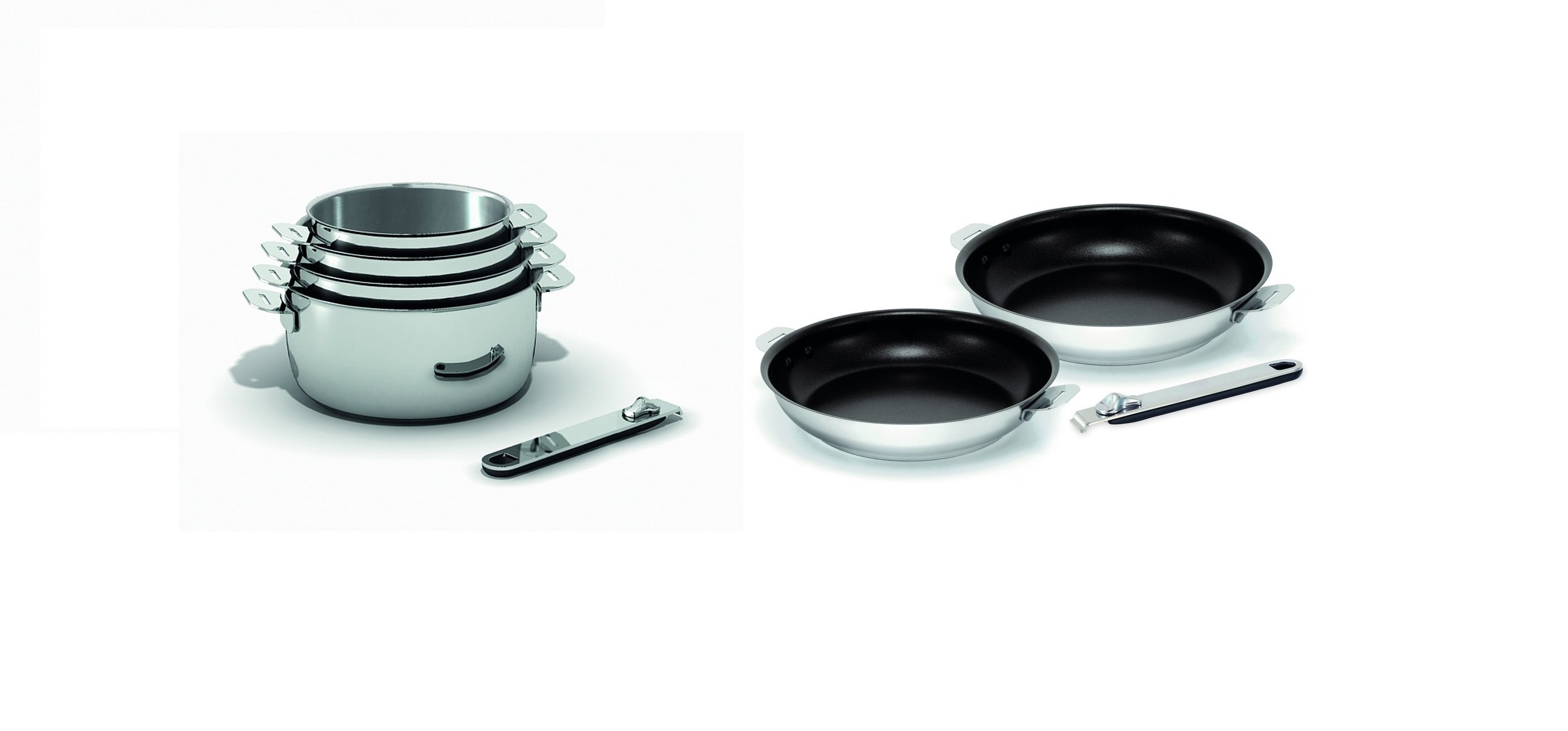 4 casseroles inox + poêles 24cm + 28cm anti adhésif + 2 poignées, move on kitchen fun par BEKA