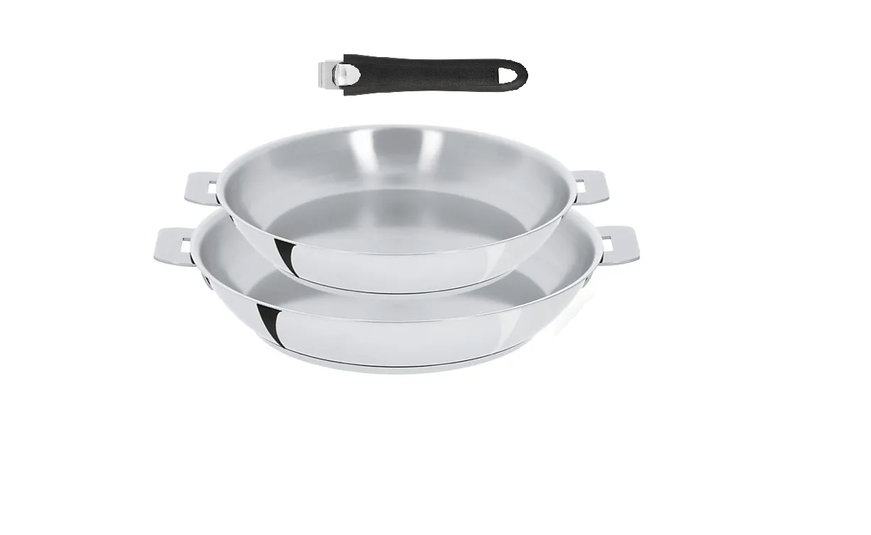 lot 2 poeles hautes 24cm + 28cm inox + poignée noire, Mutine, CRISTEL