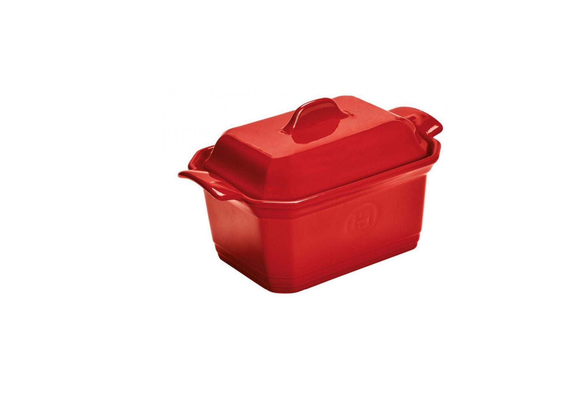 Terrine foie gras, paté, rectangle 0.6L en céramique avec presse, rouge, Emile Henry