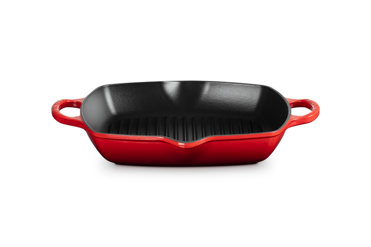 Gril carré profond en fonte émaillée 30cm, cerise, Le Creuset