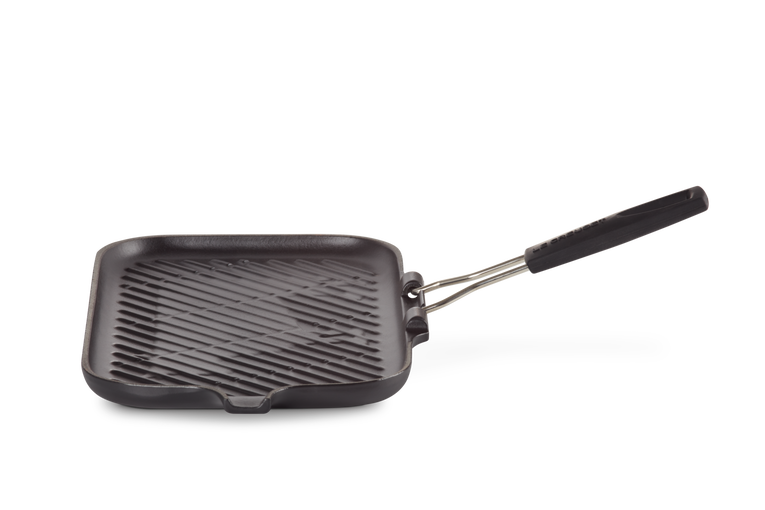 Gril rectangulaire en fonte émaillée avec poignée en silicone, noir, Le Creuset