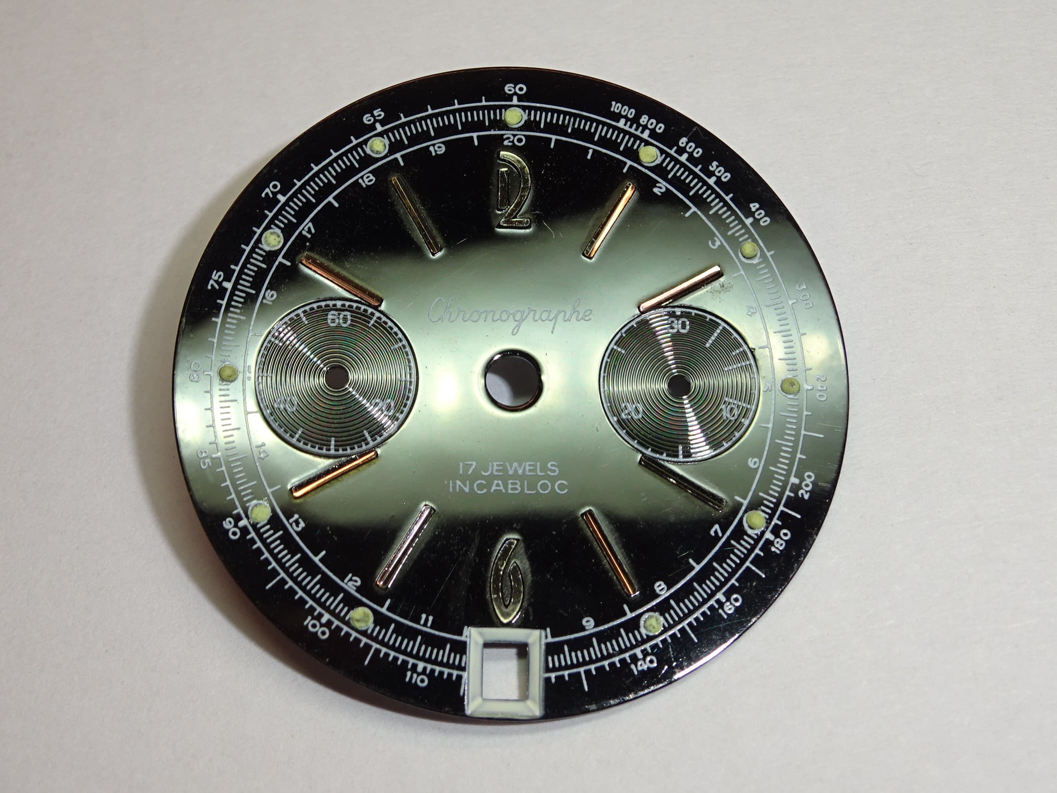 Landeron dial 187 189 (30 minutes) size 30.90 mm, black color / white date (New)
