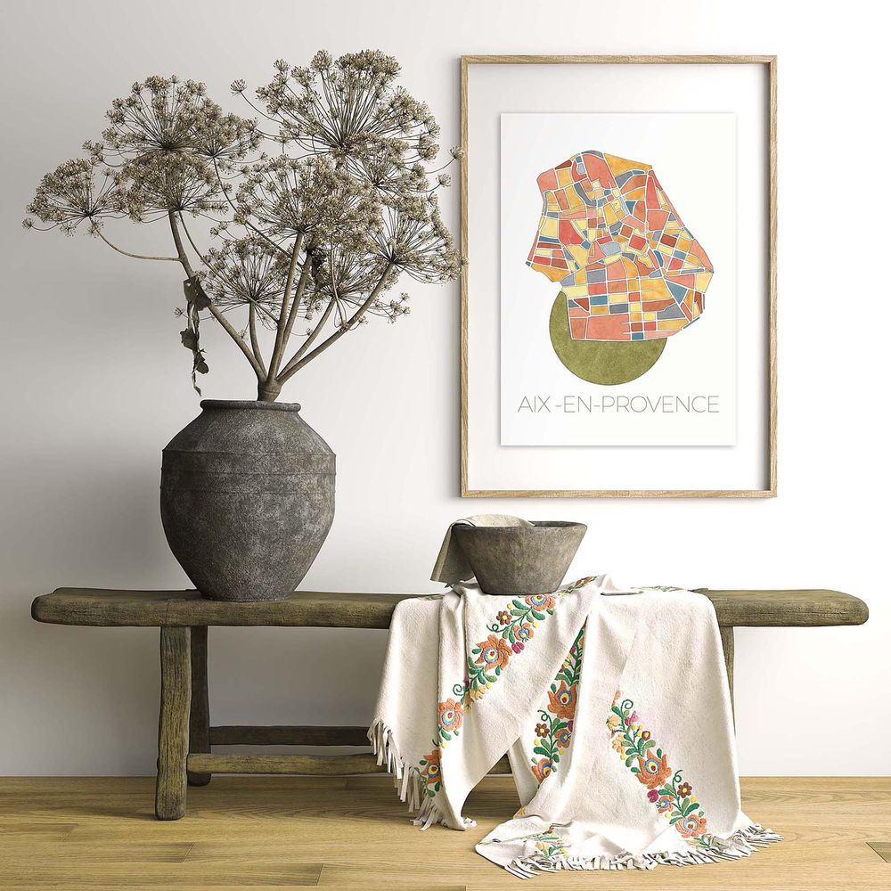 Affiche Aix-en-Provence dans une entr&eacute;e au d&eacute;cor scandinave