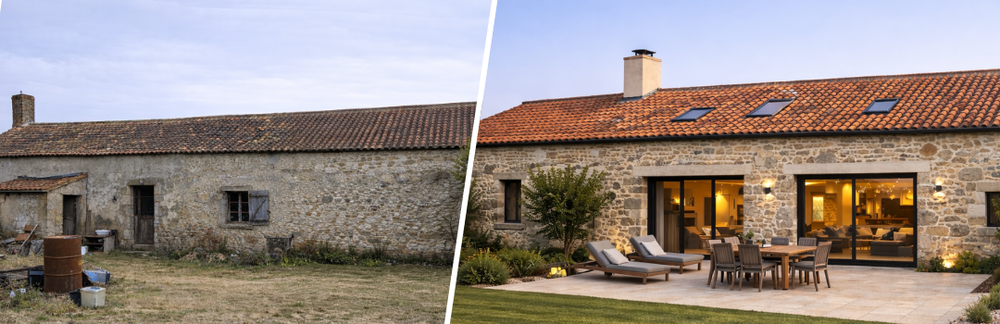 Longère vendéenne rénovée en Vendée – Réorganisation et coordination travaux