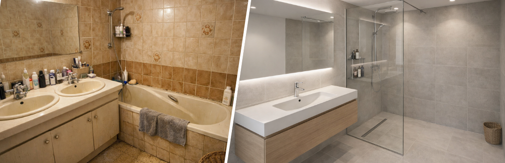 Avant après rénovation salle de bain Vendée douche italienne