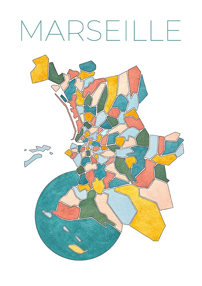 Plan de Marseille une mosa&iuml;que de 111 quartiers