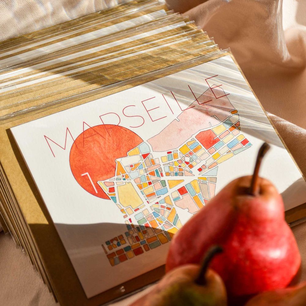 Coffret 17 cartes postales doubles Marseille &ndash; cartes des arrondissements en &eacute;dition limit&eacute;e