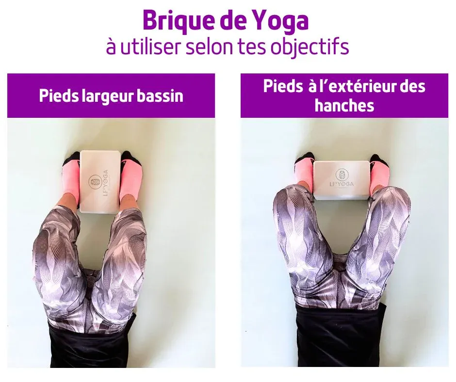 Position shoulder bridge (pont sur les &eacute;paules) et &eacute;cart entre les pieds largeur bassin ou &agrave; l'ext&eacute;rieur des hanches