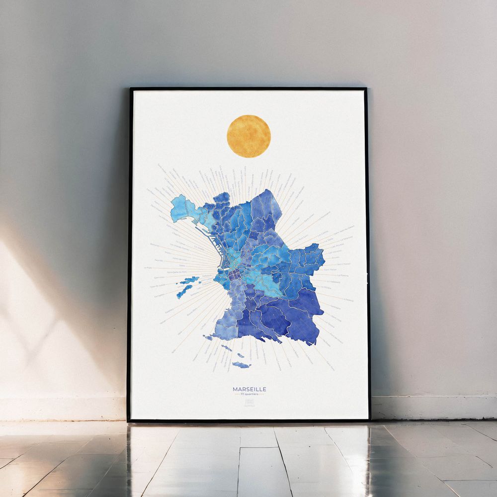 Affiche Marseille avec quartiers l&eacute;gend&eacute;s