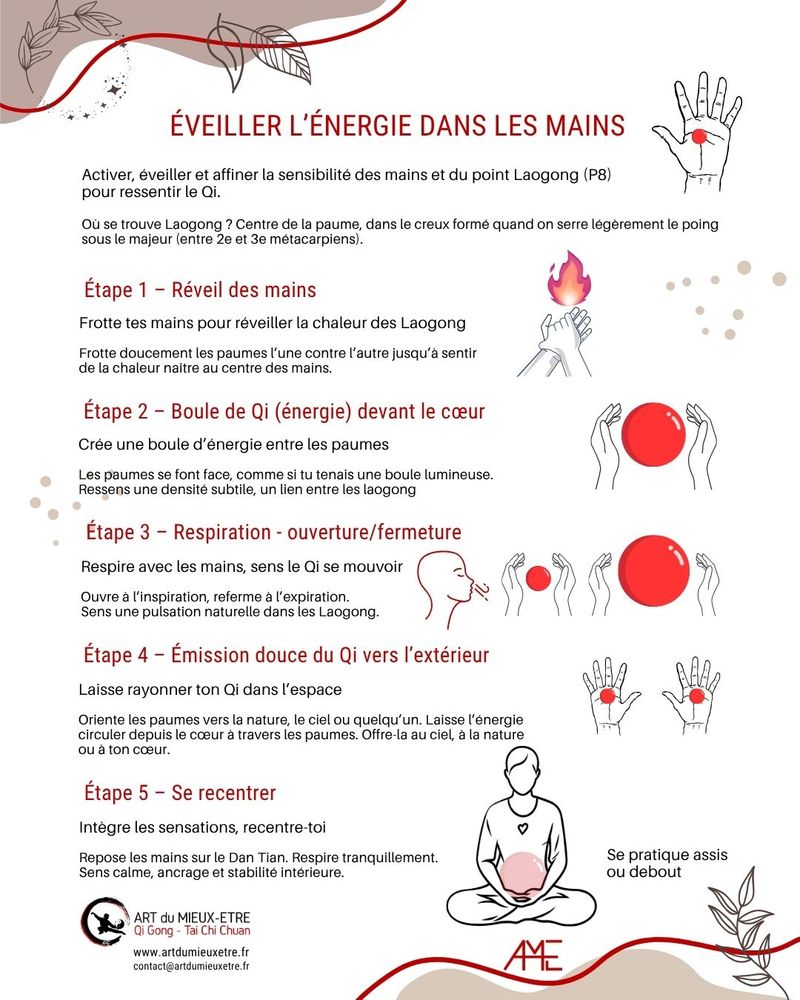 Eveiller l'énergie dans les mains et les Laogong - carte mémo Art du Mieux-Etre - bourgoin