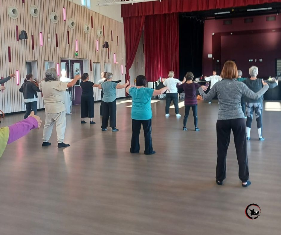 pratique du qi gong et du tai chi pendant le grand stage d'hiver à Maubec en Isère proche de Bourgoin-Jallieu