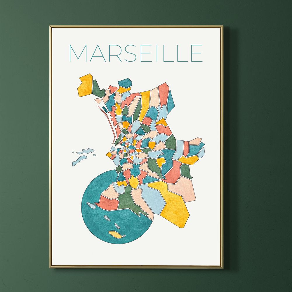 Affiche version mosa&iuml;que des 111 quartiers de Marseille