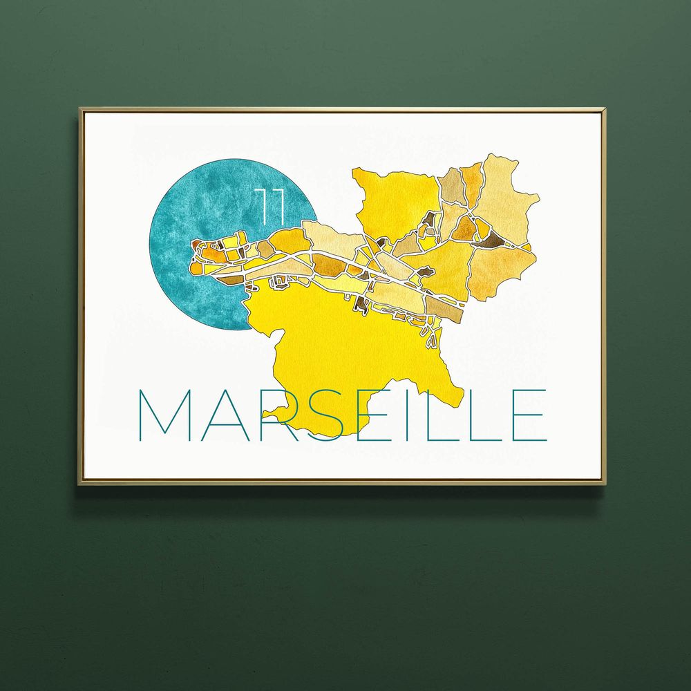 Affiche du 11e arrondissement de Marseille aquarelle lumineuse