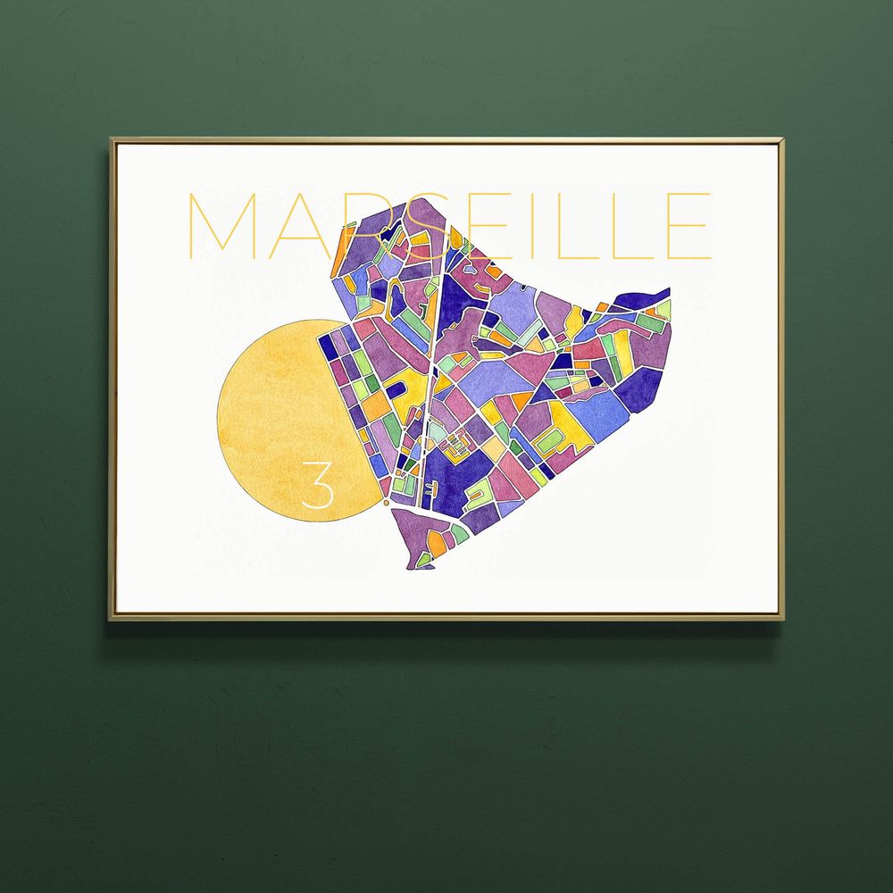 Affiche plan Marseille 3e arrondissement au graphisme color&eacute;